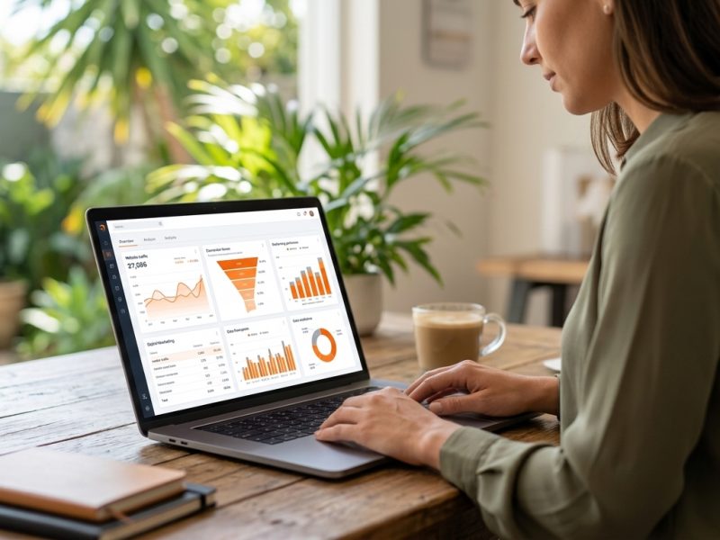 affordable digital marketing — small business owner analyzing marketing data — by BUDGET DIGITAL SOLUTIONS