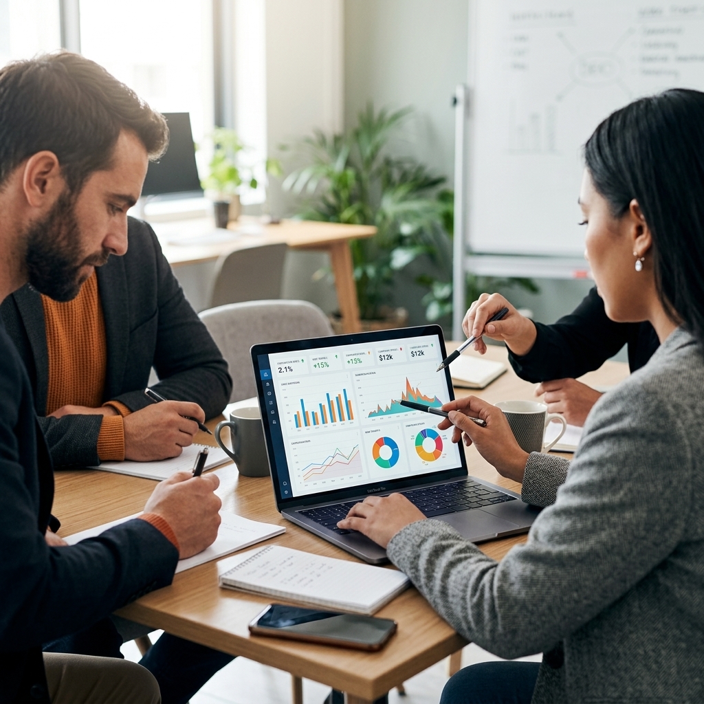 Choosing a Digital Marketing Agency in Miami | A Trusted Guide — team with laptop discussing marketing — by Choosing a Digita